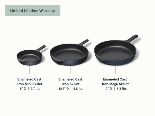Enameled Cast Iron Skillet Trio - 3-Piece Set With Excellent Heat Retention - US 5550
