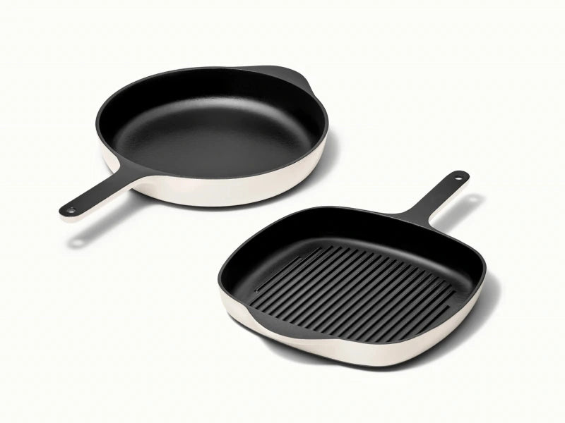 Cast Iron Skillet & Grill Pan Duo - Versatile duo for grilling, searing, and frying with even heat and easy cleanup. - US 9538