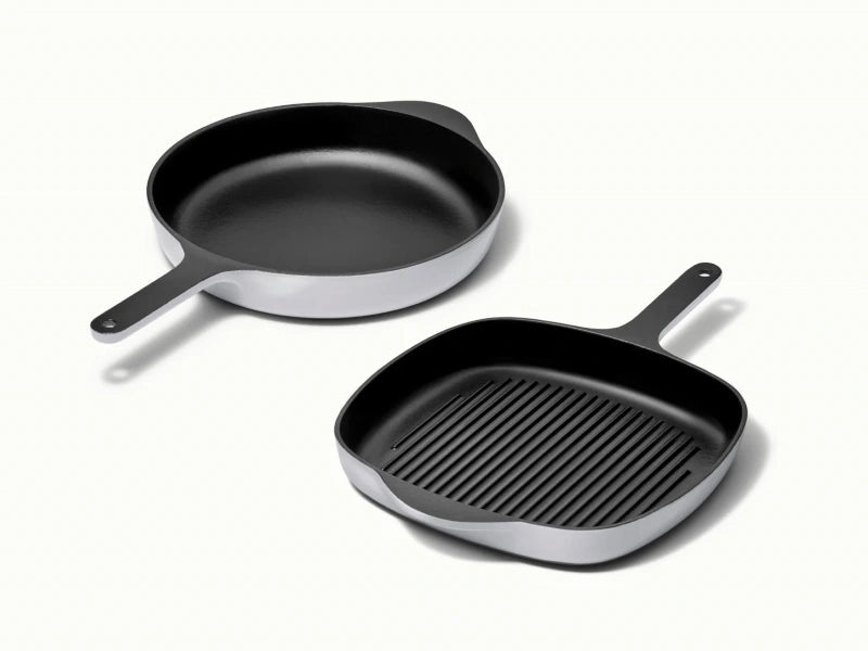 Cast Iron Skillet & Grill Pan Duo - Versatile duo for grilling, searing, and frying with even heat and easy cleanup. - US 1366