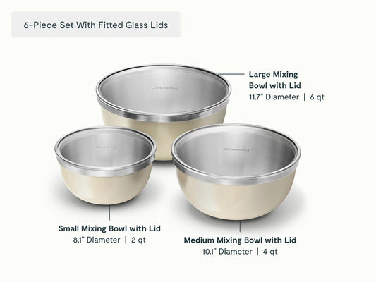 Mixing Bowl Set - 6-Piece Set With Durable Glass Lids - US 7762