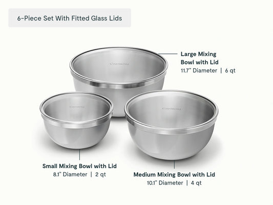 Mixing Bowl Set - 6-Piece Set With Durable Glass Lids - US 4891