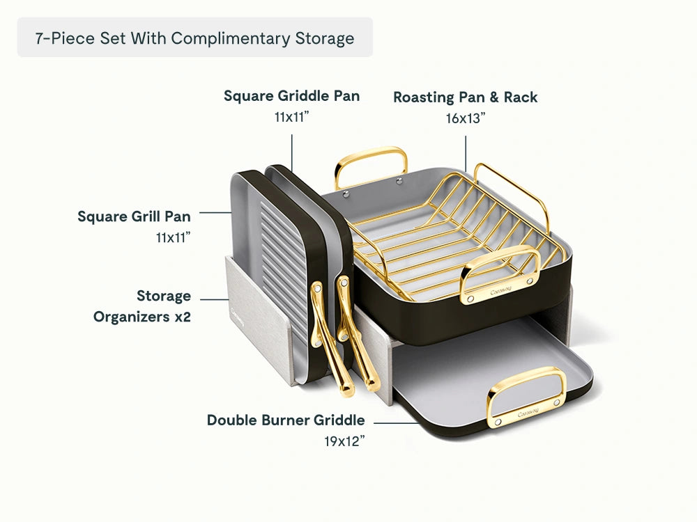Squareware Set - 7-Piece Set of Ceramic-Coated Pans With Complimentary Storage - US 6512