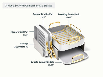 Squareware Set - 7-Piece Set of Ceramic-Coated Pans With Complimentary Storage - US 5803