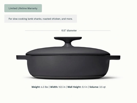 3.5 qt Enameled Cast Iron Braiser - 3.5qt Braiser for slow cooking lamb shanks, baked pasta, or roasted chicken. - US 8100