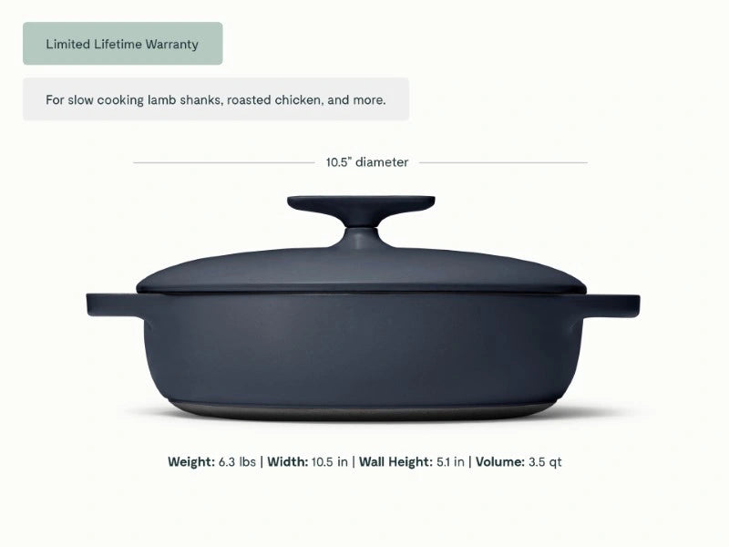 3.5 qt Enameled Cast Iron Braiser - 3.5qt Braiser for slow cooking lamb shanks, baked pasta, or roasted chicken. - US 1726
