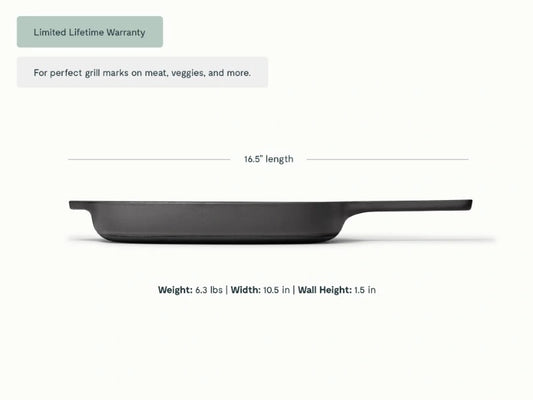 10.5” Enameled Cast Iron Grill Pan - 10.5” Grill Pan with high ridges for perfect sear marks on meats and veggies. - US 0581