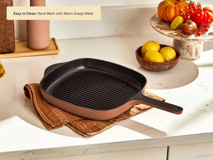 10.5” Enameled Cast Iron Grill Pan - 10.5” Grill Pan with high ridges for perfect sear marks on meats and veggies. - US 1600