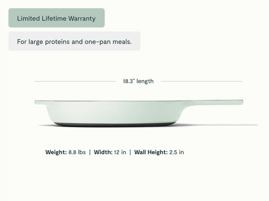 12” Enameled Cast Iron Large Skillet - Durable, Spacious Pan With Excellent Heat Retention - US 4932
