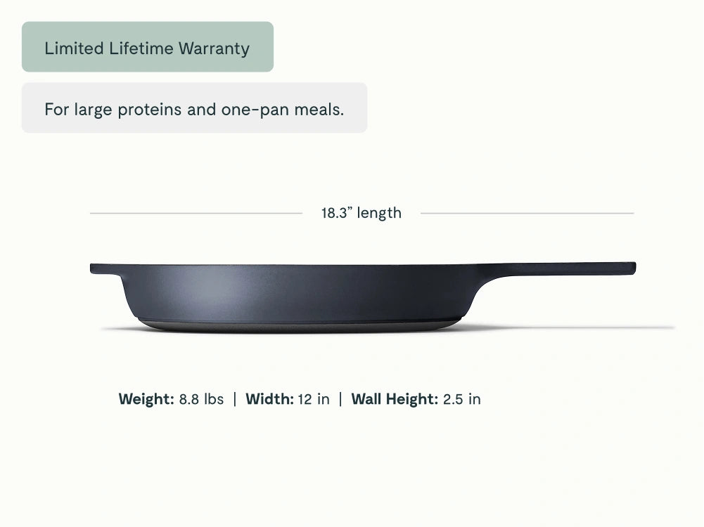 12” Enameled Cast Iron Large Skillet - Durable, Spacious Pan With Excellent Heat Retention - US 2535