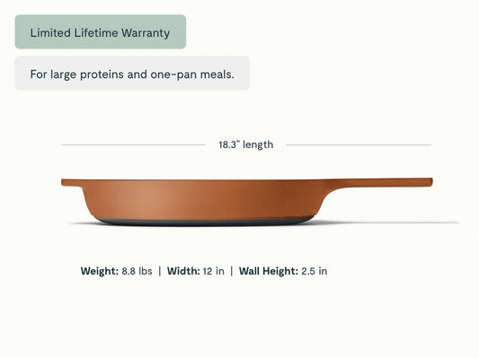 12” Enameled Cast Iron Large Skillet - Durable, Spacious Pan With Excellent Heat Retention - US 1530