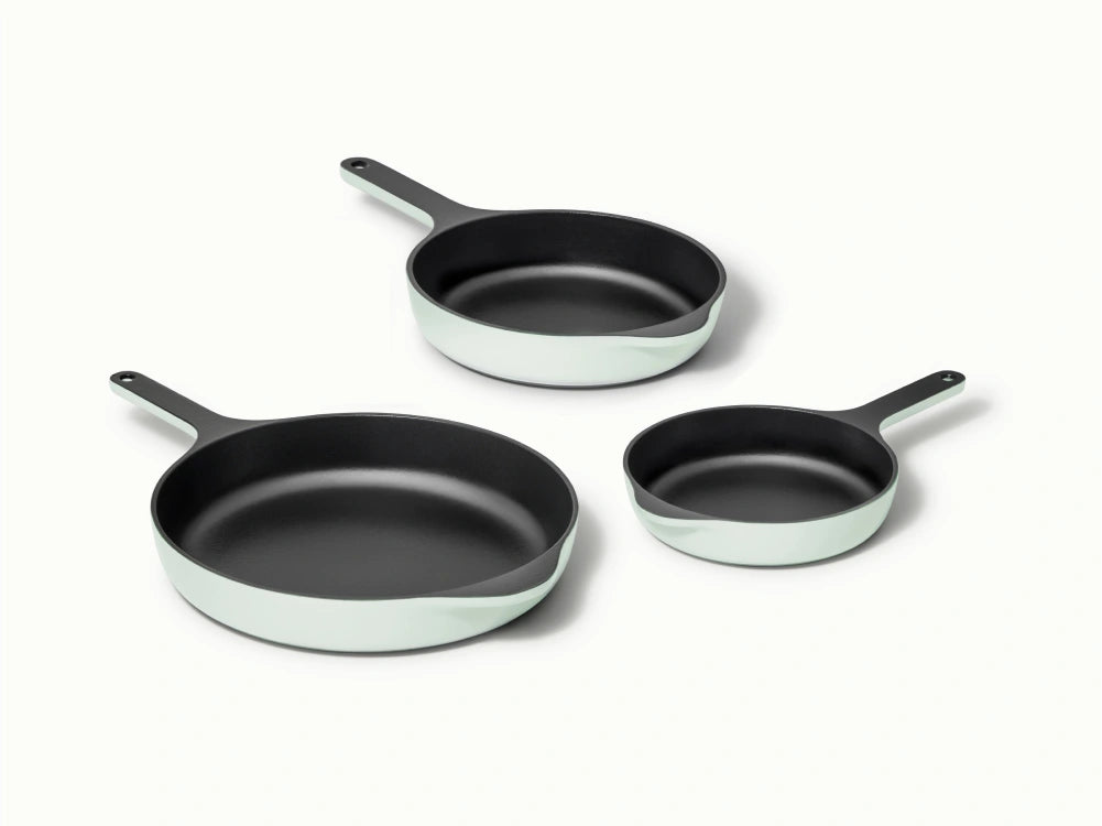 Enameled Cast Iron Skillet Trio - 3-Piece Set With Excellent Heat Retention - US 5298