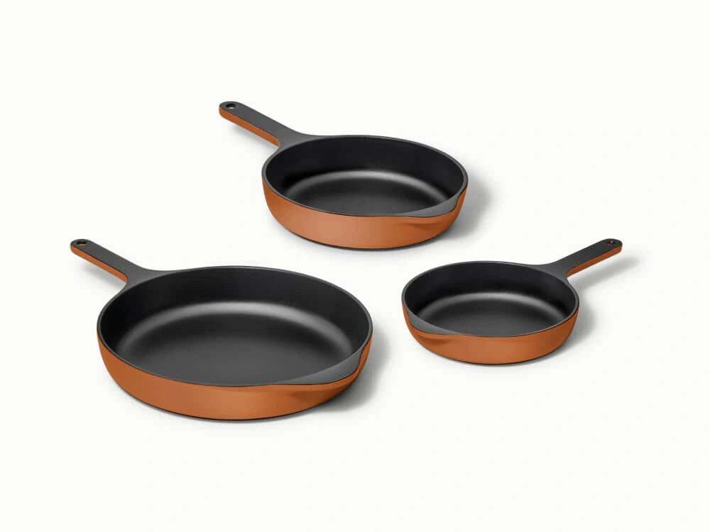 Enameled Cast Iron Skillet Trio - 3-Piece Set With Excellent Heat Retention - US 4129