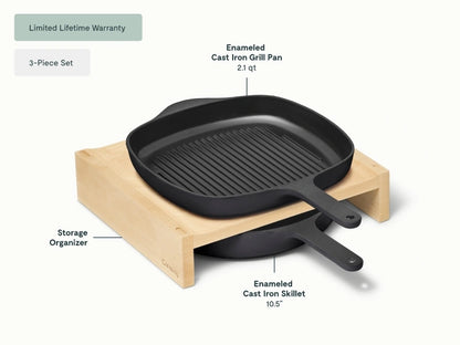 Cast Iron Skillet &amp; Grill Pan Duo - Versatile duo for grilling, searing, and frying with even heat and easy cleanup. - US 3934
