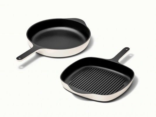 Cast Iron Skillet &amp; Grill Pan Duo - Versatile duo for grilling, searing, and frying with even heat and easy cleanup. - US 9538