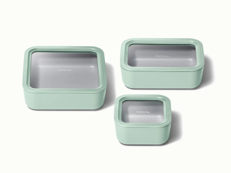 Food Storage Trio - Trio of ceramic-coated glass containers including our Small, Medium, and Large size all built for clean storing. - US 5451