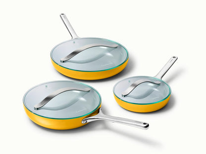 Fry Pan Trio with Glass Lids - 6-Piece Set of Ceramic-Coated Pans With Glass Lids - US 2026
