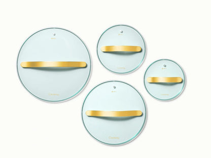 Glass Lid Set of 4 - Premium Gold Hardware Glass Lid Set to pair with the 16-piece Cookware &amp; Minis Duo set. - US 0073