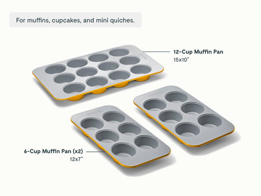 Muffin Pan Trio - 12-Cup &amp; 6-Cup Non-Stick Ceramic Muffin Pans - US 9213