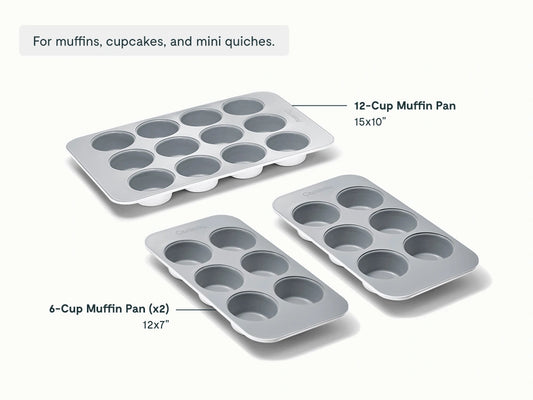 Muffin Pan Trio - 12-Cup &amp; 6-Cup Non-Stick Ceramic Muffin Pans - US 0384