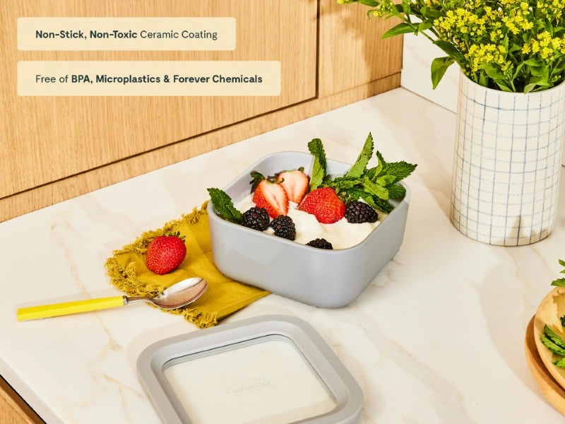 Small Storage Container - Ceramic-coated 4.4 cup glass Container built for clean storing. - US 6465