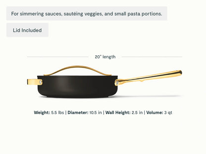 Small Sauté Pan - 3 qt Non-Stick Ceramic Pan With Lid - US 2708