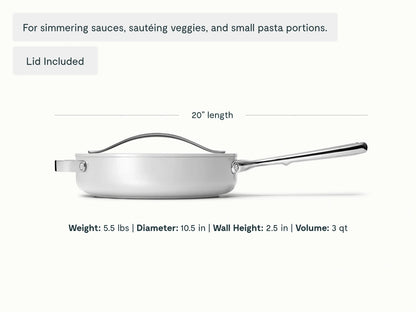 Small Sauté Pan - 3 qt Non-Stick Ceramic Pan With Lid - US 6986