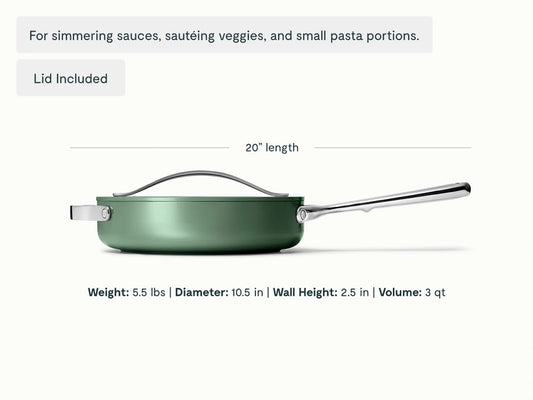 Small Sauté Pan - 3 qt Non-Stick Ceramic Pan With Lid - US 3081